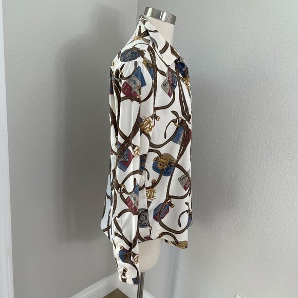 Lauren Ralph Lauren Womens Large Classic Fit Belting print Crepe Shirt Blouse - Picture 3 of 14
